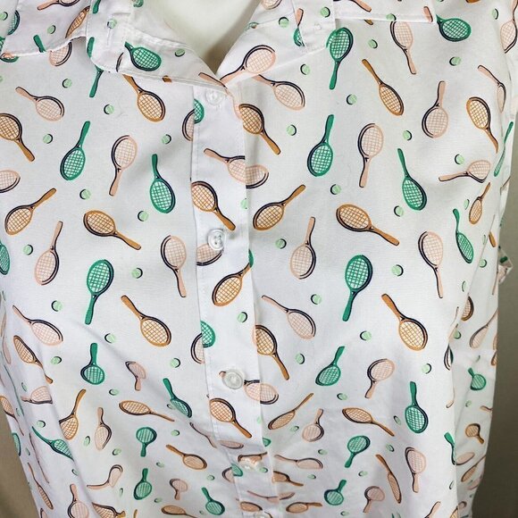 Lands End White Tennis Print Sleeveless Shirt 20W - Picture 3 of 9